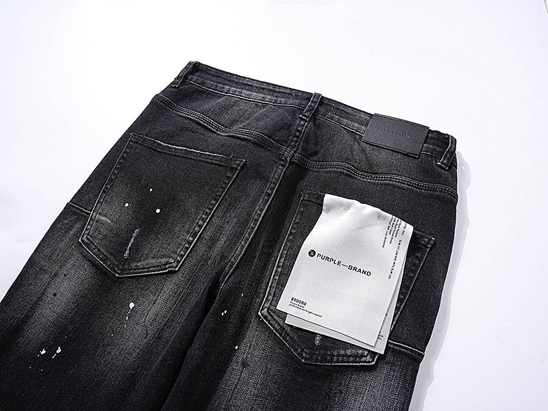 Purple Brand Black Paint-Splatter Distressed Jeans — detail