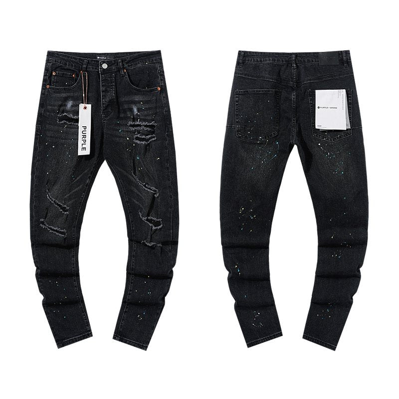 Purple Brand Black Paint-Splatter Distressed Jeans — hero