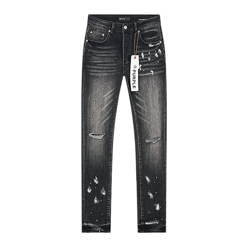 Purple Brand Black Distressed Paint Splatter Jeans — front