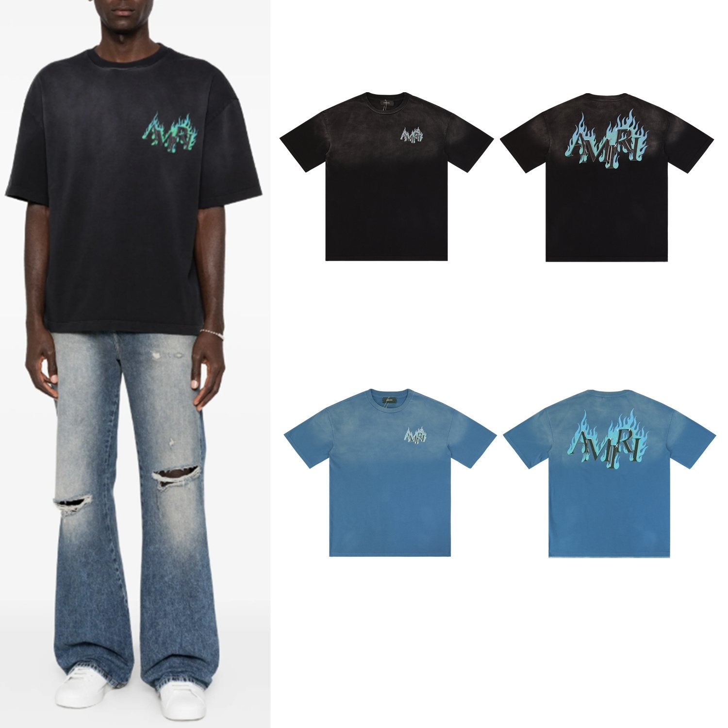 AMIRI Flame Rhinestone Graphic T-Shirt — context