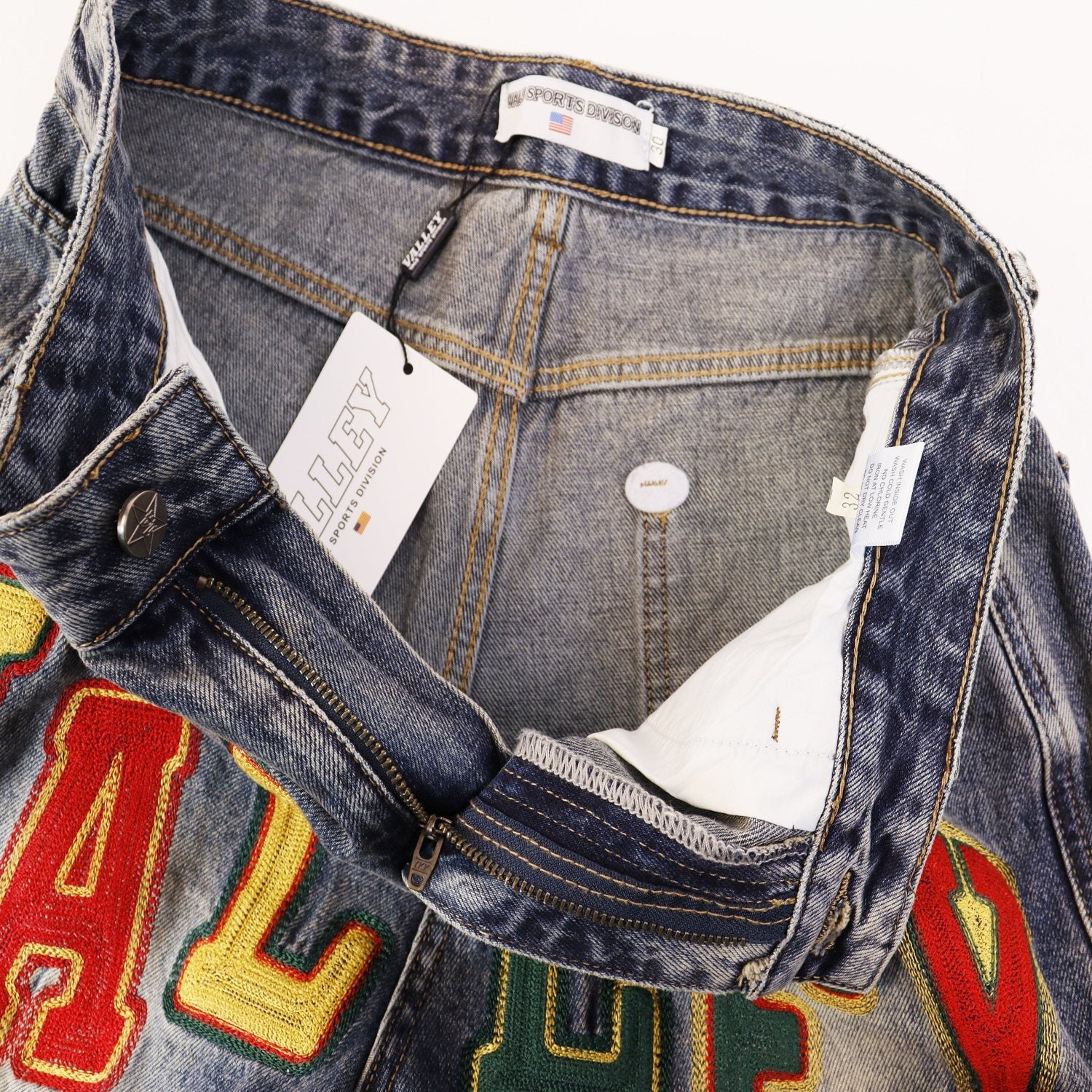 VALLEY Multicolor Embroidered Denim Shorts — neck_label