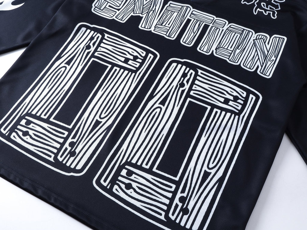 MIXED EMOTION V-Neck Jersey-Style Long-Sleeve T-Shirt — detail