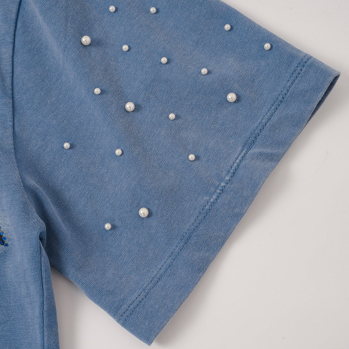SAINT Distressed Rhinestone Graphic T-Shirt — detail