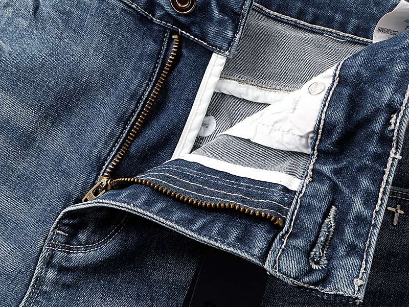 R+A Studded Distressed Blue Jeans — detail