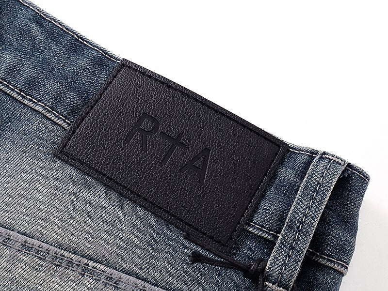 R+A Washed Distressed Graphic Jeans — detail