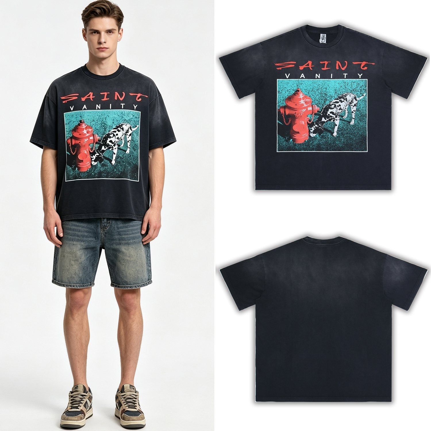 SAINT Dalmatian Hydrant Graphic T-Shirt — context