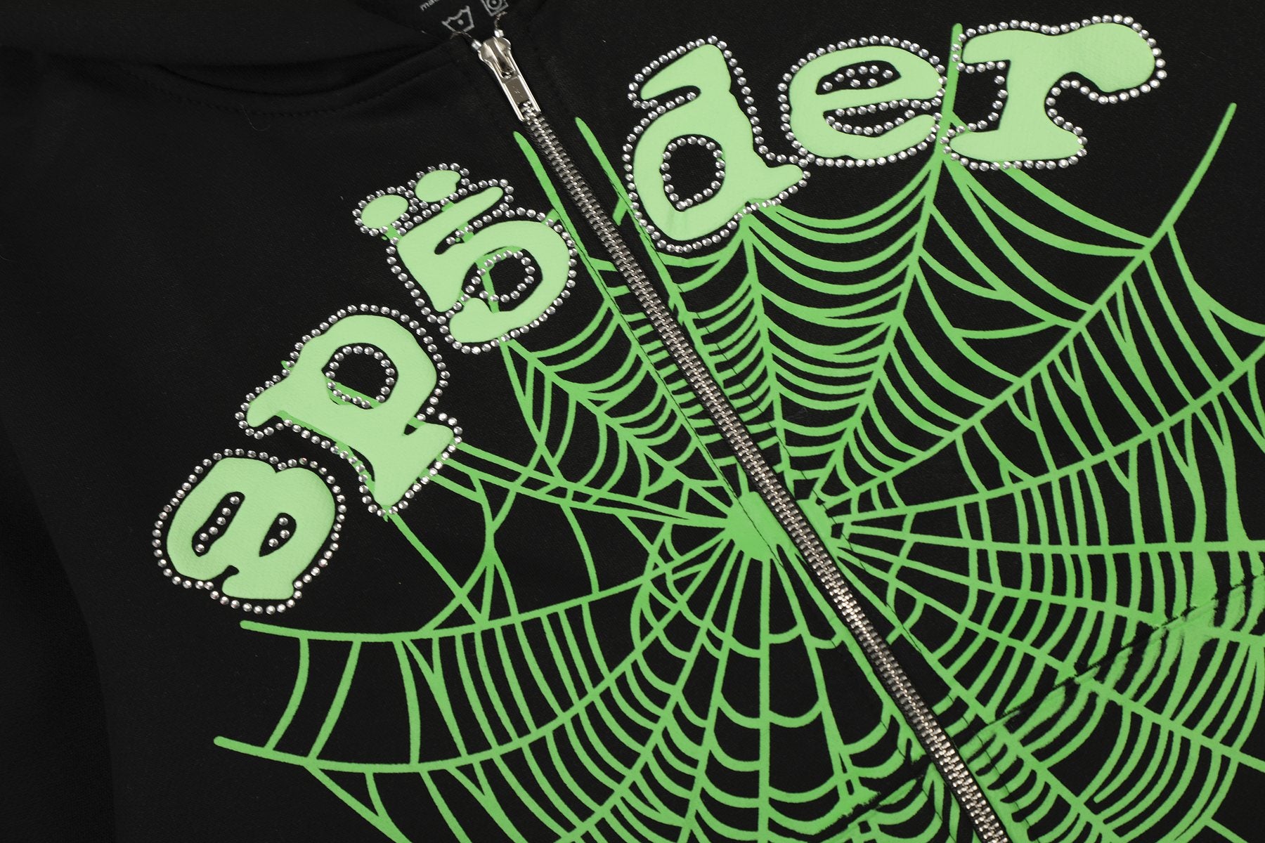 Sp5der Black Spiderweb Zip Hoodie — detail