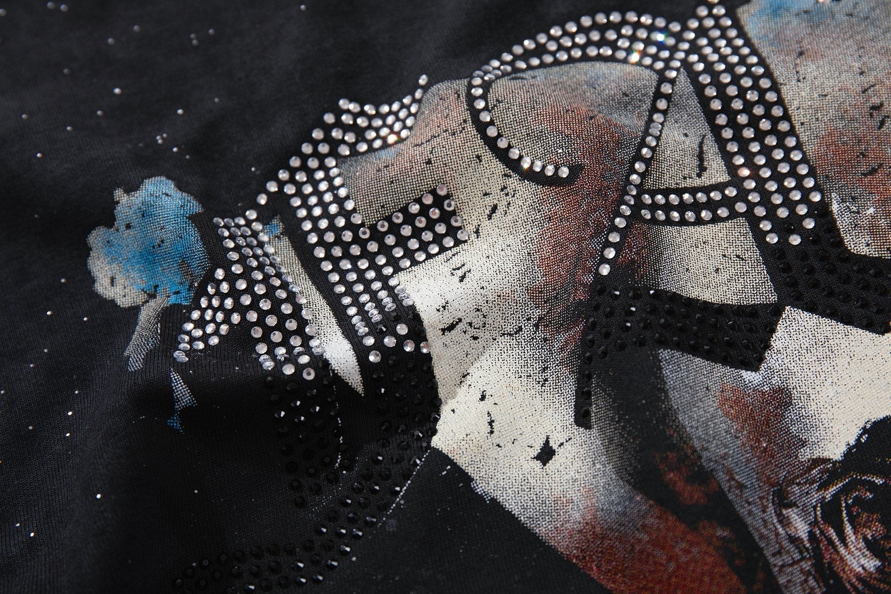 BKYS Revival Blindfolded Portrait Rhinestone-Style T-Shirt — detail